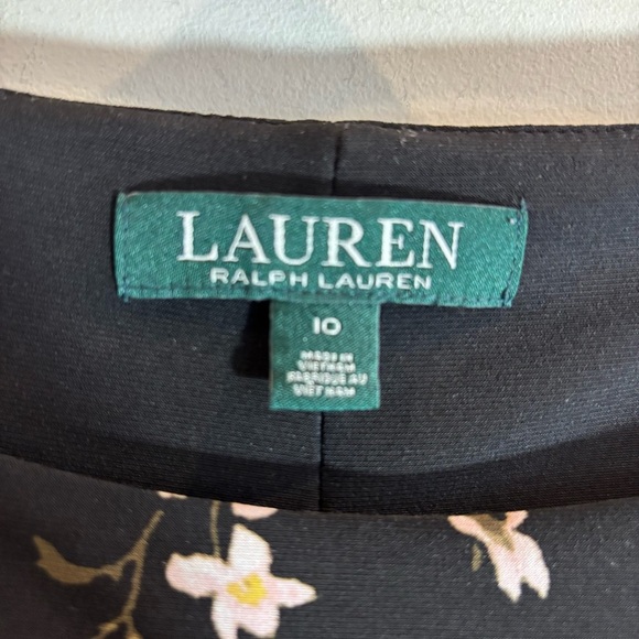 RALPH LAUREN LRL Sz 10 Amadora Jersey Knit Floral Black Long Sleeve Ruffle Dress - Picture 3 of 10